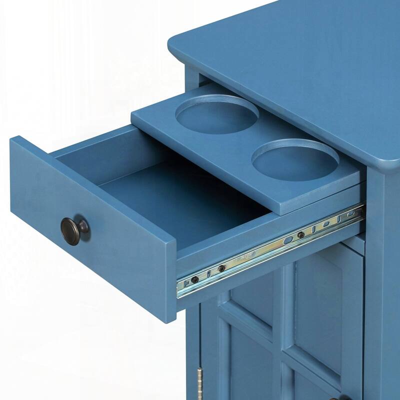 End Table Side Table with USB Ports and One Multifunctional Drawer with cup holders