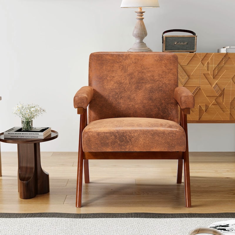 EROMY Mid-Century Modern Accent Chair - Solid Wood Frame Armchair for Living Room, Lounge, or Balcony