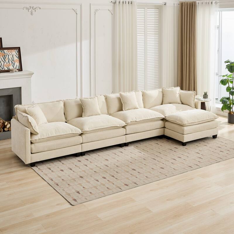 Roomfitters Large Upholstered 4-Seater Sofa with Plush Cushions and Pillows, Modern Cloud Couch for Living Room