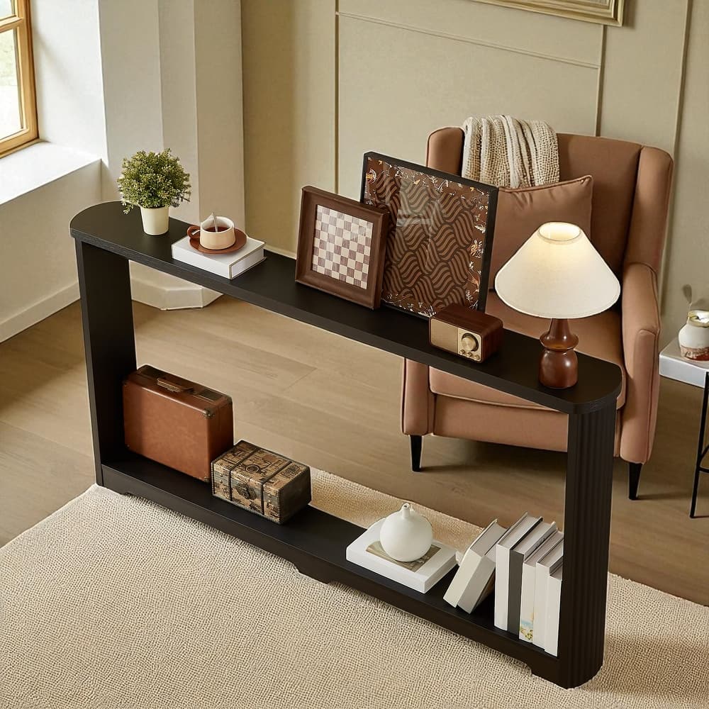 70.1" Modern Corrugated Console Table with Storage Shelf, Narrow Entryway Sofa Table for Hallway or Foyer