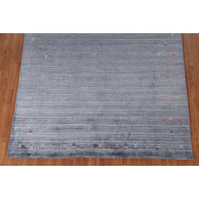 Blue & Gray Gabbeh Oriental Area Rug Handmade Wool Carpet - 6'7" x 9'7"