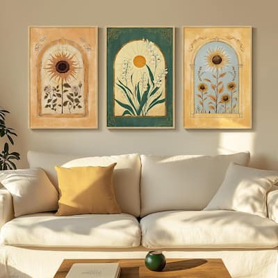 Large Yellow Emerald Green Floral Canvas Artwork