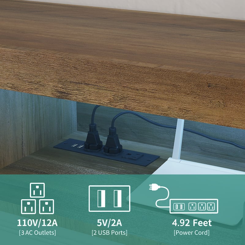 63" Floating TV Stand with 16-Color LED Lights, Wall Mounted Entertainment Center for 55-65 Inch TVs, Modern TV Cabinet