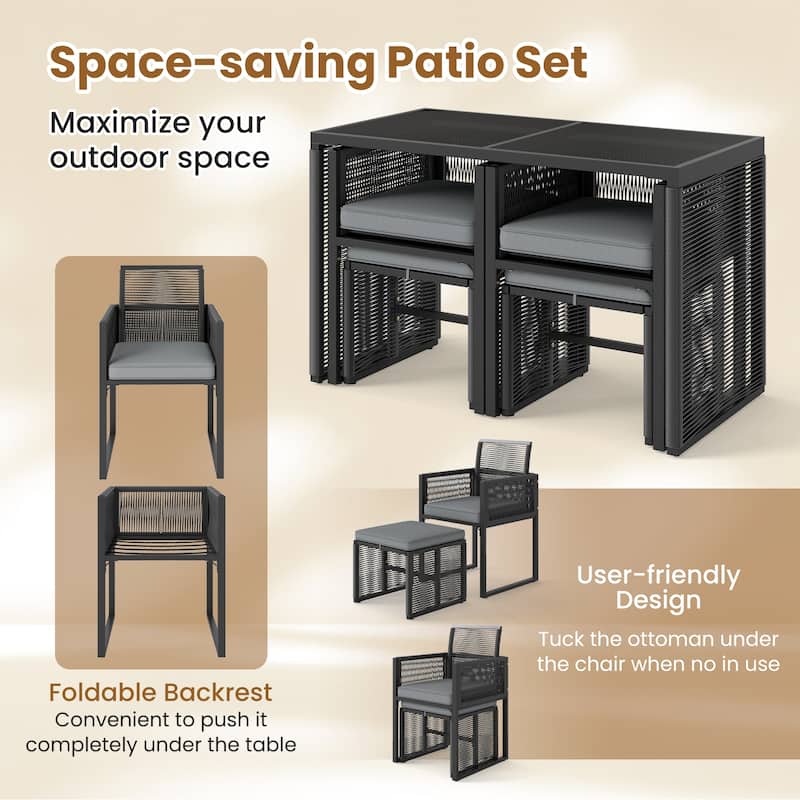 5 Piece Outdoor Patio Set with Cushions and Glass Table for Backyard - 45" x 22" x 28"