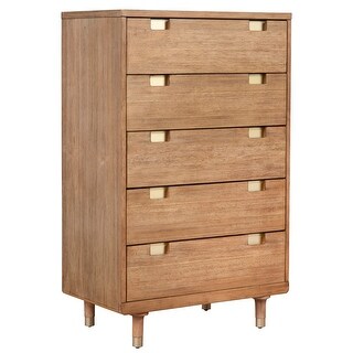 48 inch 5 Drawer Wooden Chest with Cutout Pulls, Brown - Bed Bath ...