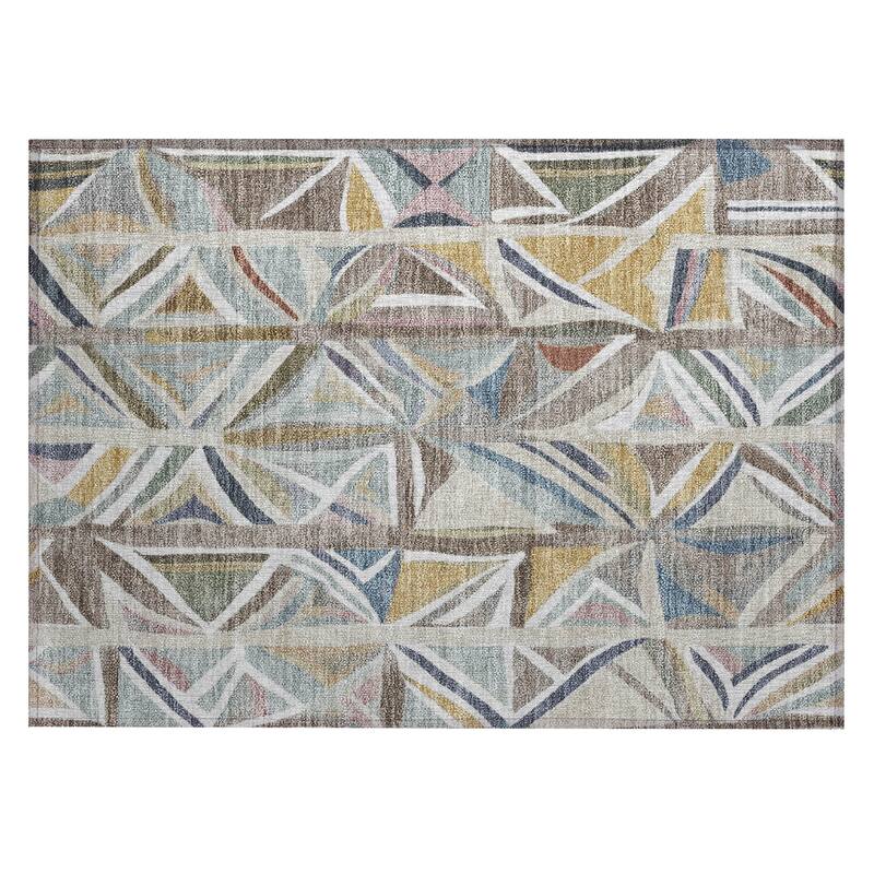 Machine Washable Indoor/ Outdoor Modern Mosaic Chantille Rug