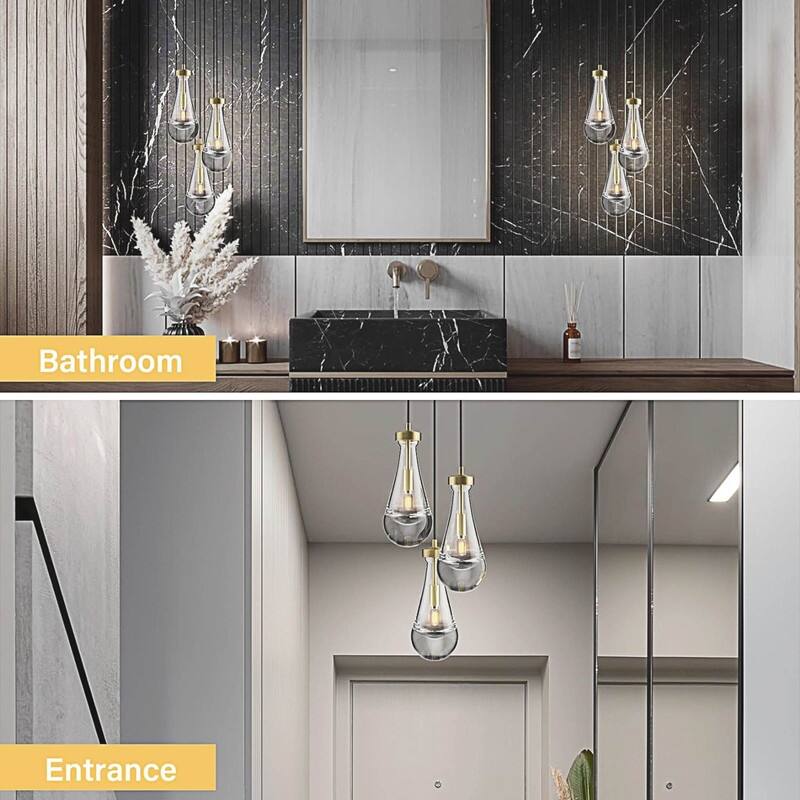 KAYLA Raindrop Chandelier, Modern Glass Pendant Light, Bulb Included