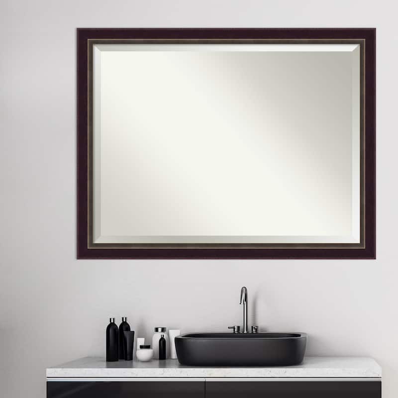 Beveled Wood Bathroom Wall Mirror - Signore Bronze Frame - Signore Bronze - Glass Size 40x30