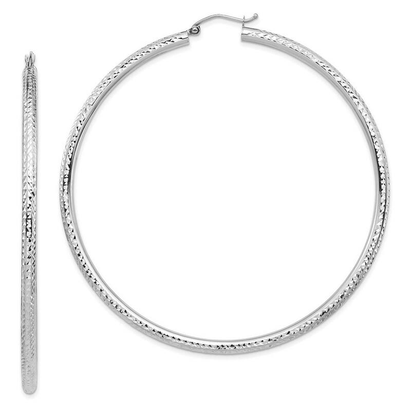 Curata 14k White Gold Lightweight 3mm Sparkle Cut Hoop Earrings - 72.1x69.15mm Wide 3mm Thick