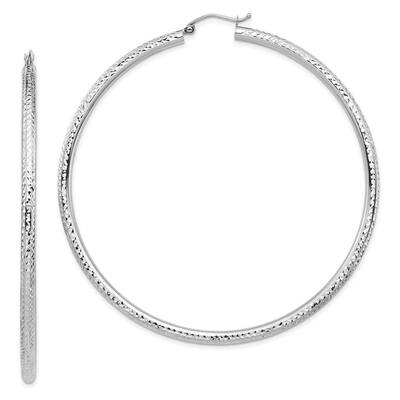 Curata 14k White Gold Lightweight 3mm Sparkle Cut Hoop Earrings - 72.1x69.15mm Wide 3mm Thick