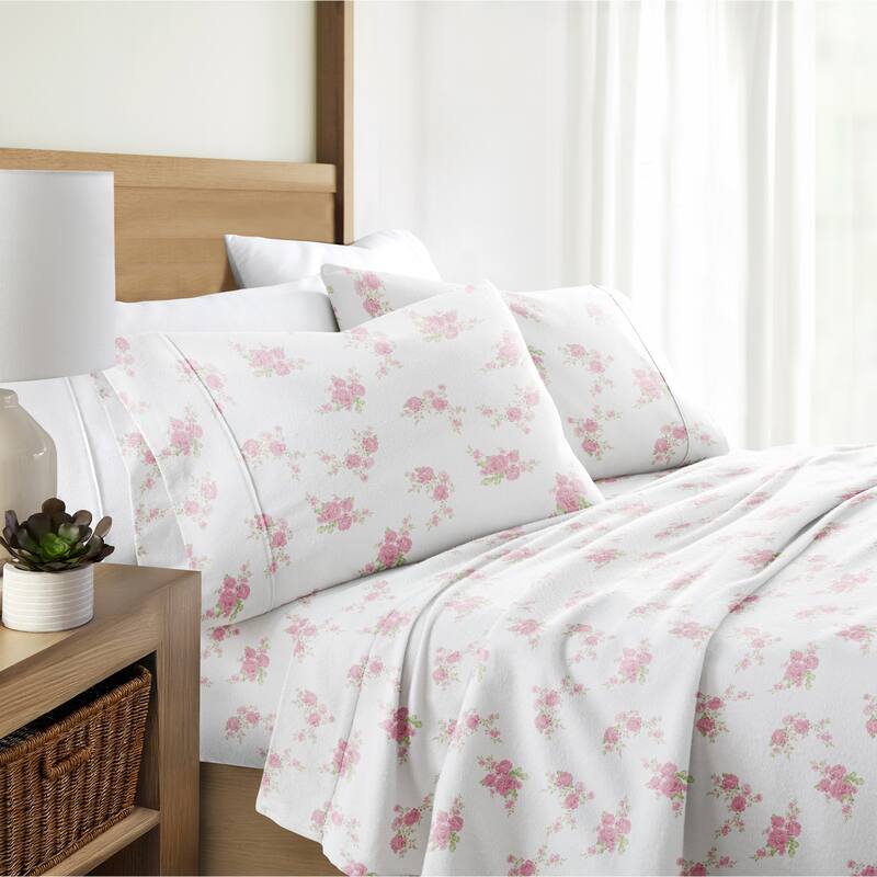 Becky Cameron Rose Bunch 4-Piece Cotton Brushed Flannel Deep Pocket Bed Sheet Set