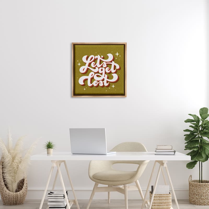 Stupell Let's Get Lost Retro Lettering Framed Floater Canvas Wall Art Design By Sarah Hickman