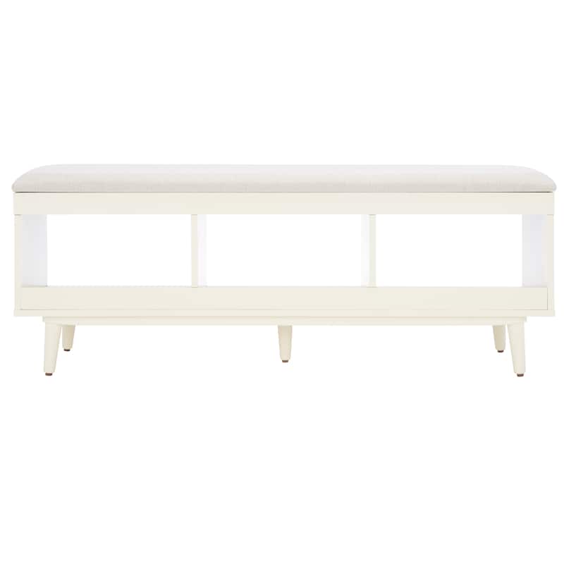 SAFAVIEH Cricket Mid-Century Modern Open Shelf Storage Bench with Cushion