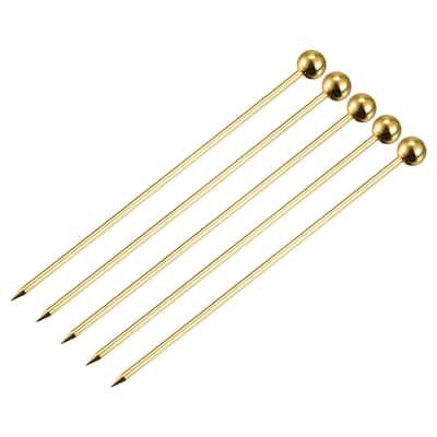 Metal Cocktail Picks 5Pcs, Reusable Cocktail Toothpick Ball Shape - Gold - 11 cm/ 4.3 inches