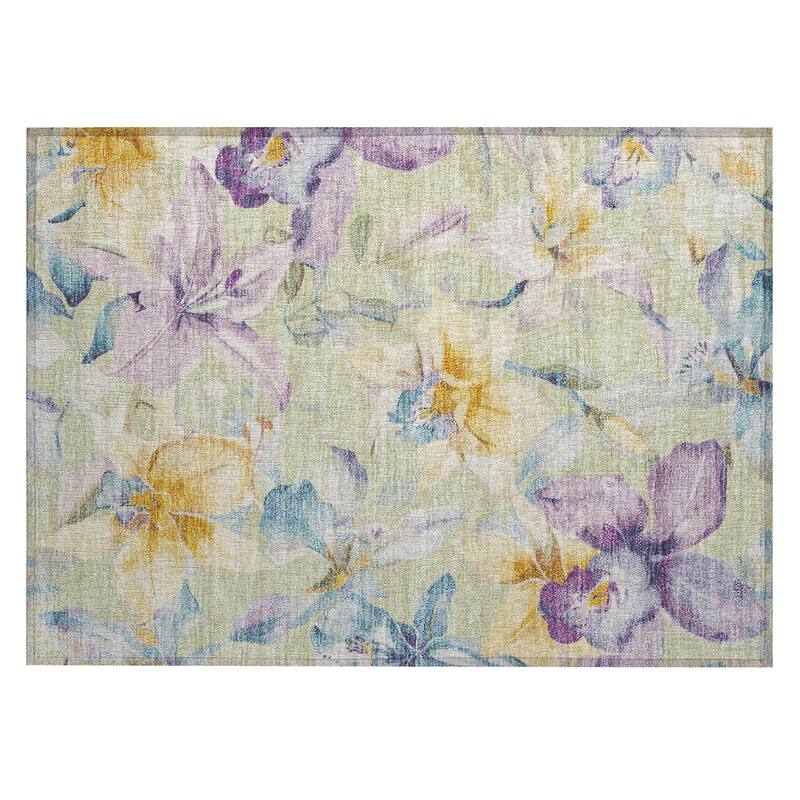 Machine Washable Indoor/ Outdoor Modern Floral Chantille Rug