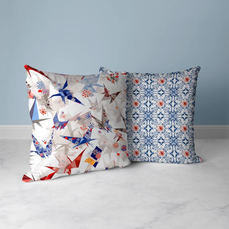 Origami Elegance Faux Suede Reversible Throw Pillow White and Blue