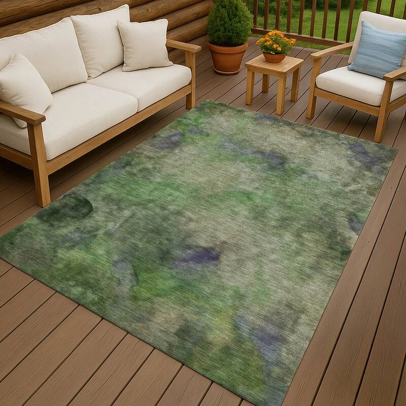 Machine Washable Indoor/ Outdoor Abstract Contemporary Chantille Rug