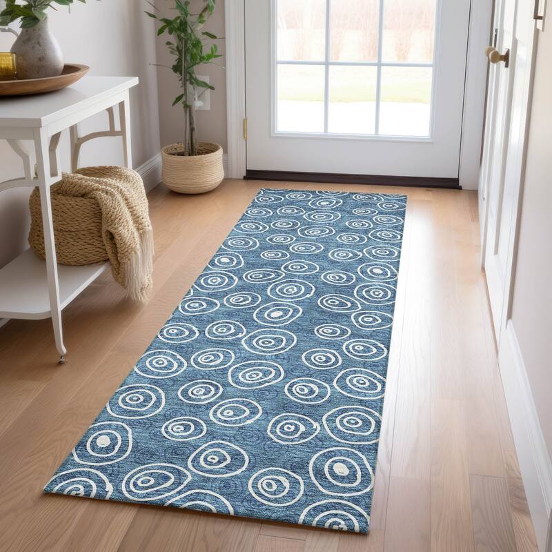 Machine Washable Indoor/ Outdoor Chantille Modern Bubbles Rug