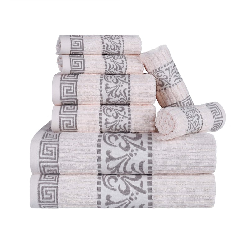 Superior Athens Cotton Floral Border Greek Key 8-Piece Towel Set