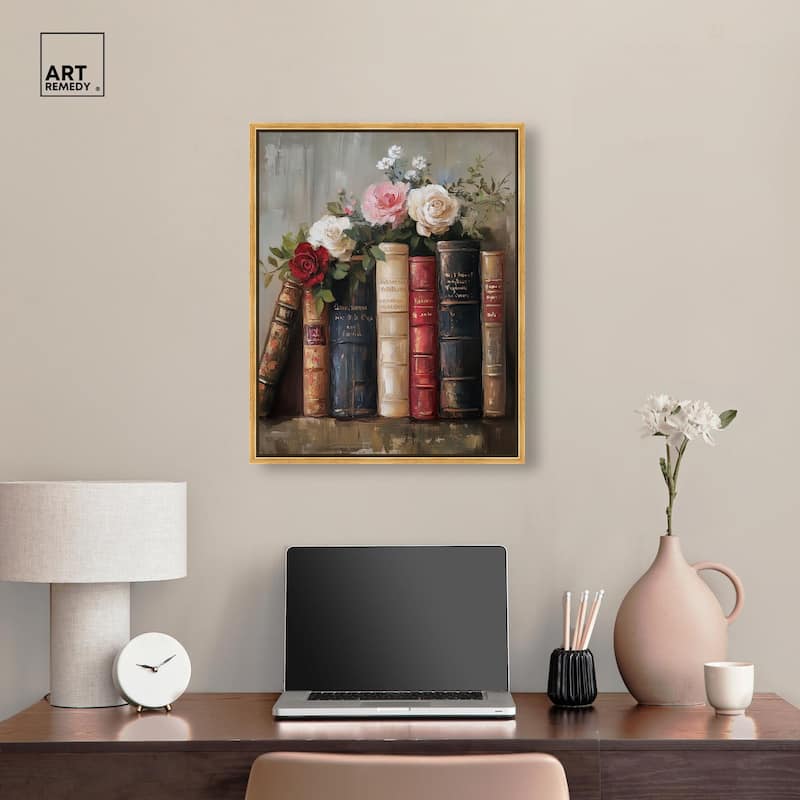 Bookshelf Bouquet I Canvas by Art Remedy