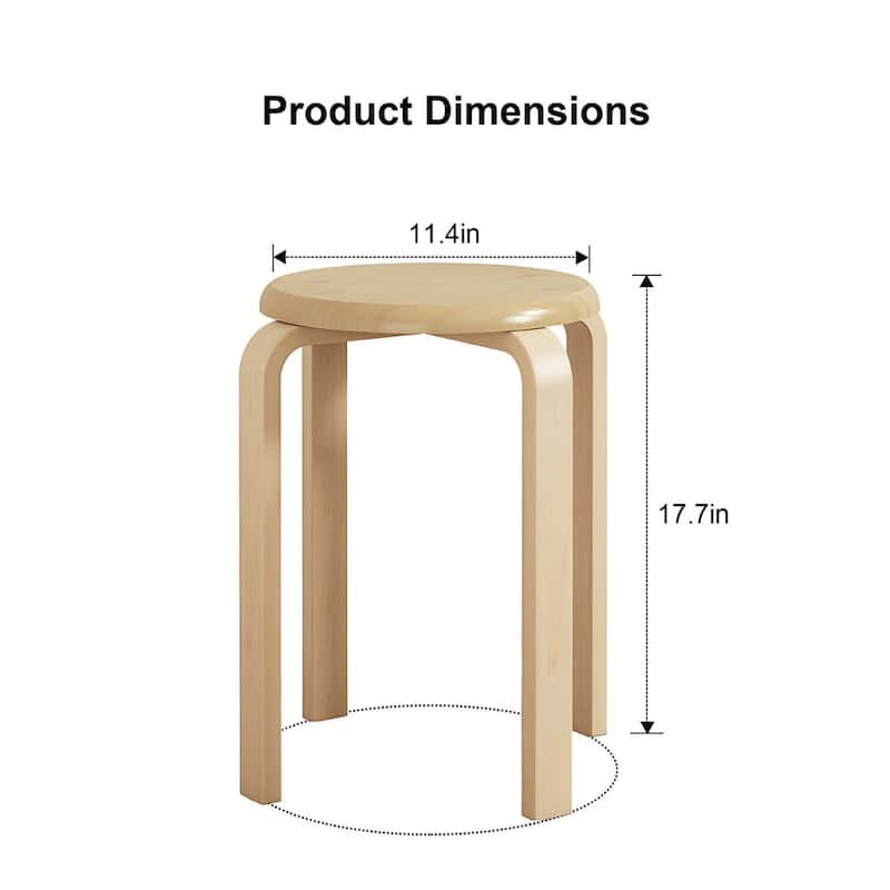11.4" Stackable Round Backless Bentwood Stool, Set of 4