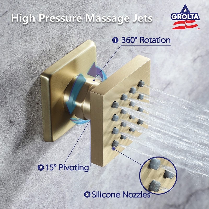 Brushed Gold 22 Inch Rainfall Water Shower Head 3 Way Thermostatic Shower Faucet Set - Brushed Gold