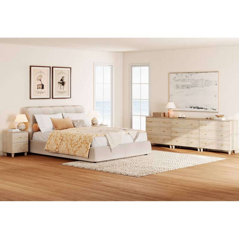 WAMPAT 9-Drawer Wide Dresser and Nightstands Set of 3 for Bedroom
