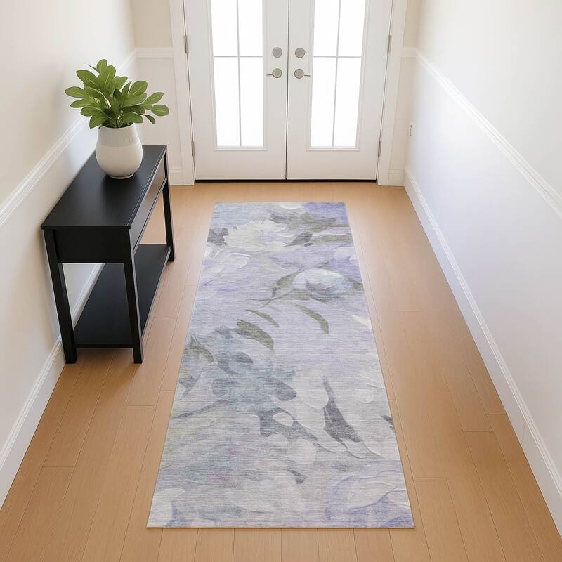Machine Washable Indoor/ Outdoor Watercolor Floral Chantille Rug