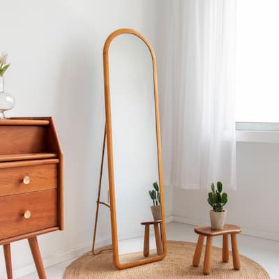 COZAYH Full Length Floor Mirror with Solid Wood Frame, Arched Top Dressing Mirror, Standing, Hanging or Leaning - Natural