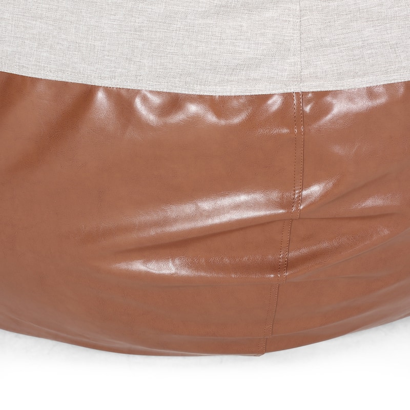 Ohnstad Modern 5 Foot Two Toned Fabric and Faux Leather Bean Bag by Christopher Knight Home