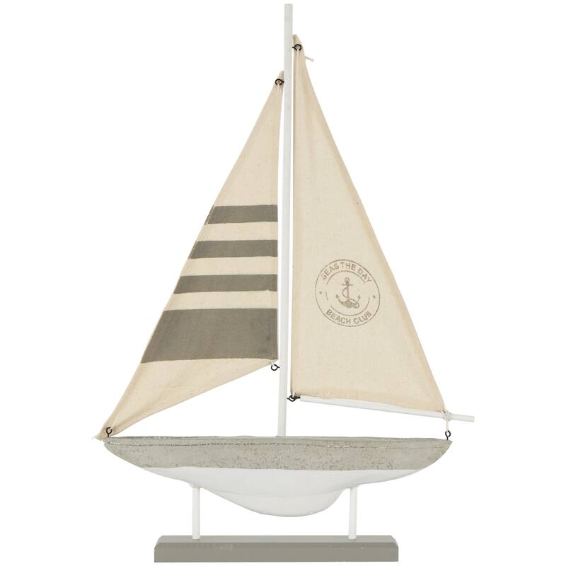 Cement Stone Sail Boat Handmade Decorative Sculpture with Cream Sails - Gray - Roche River Decor - Gray