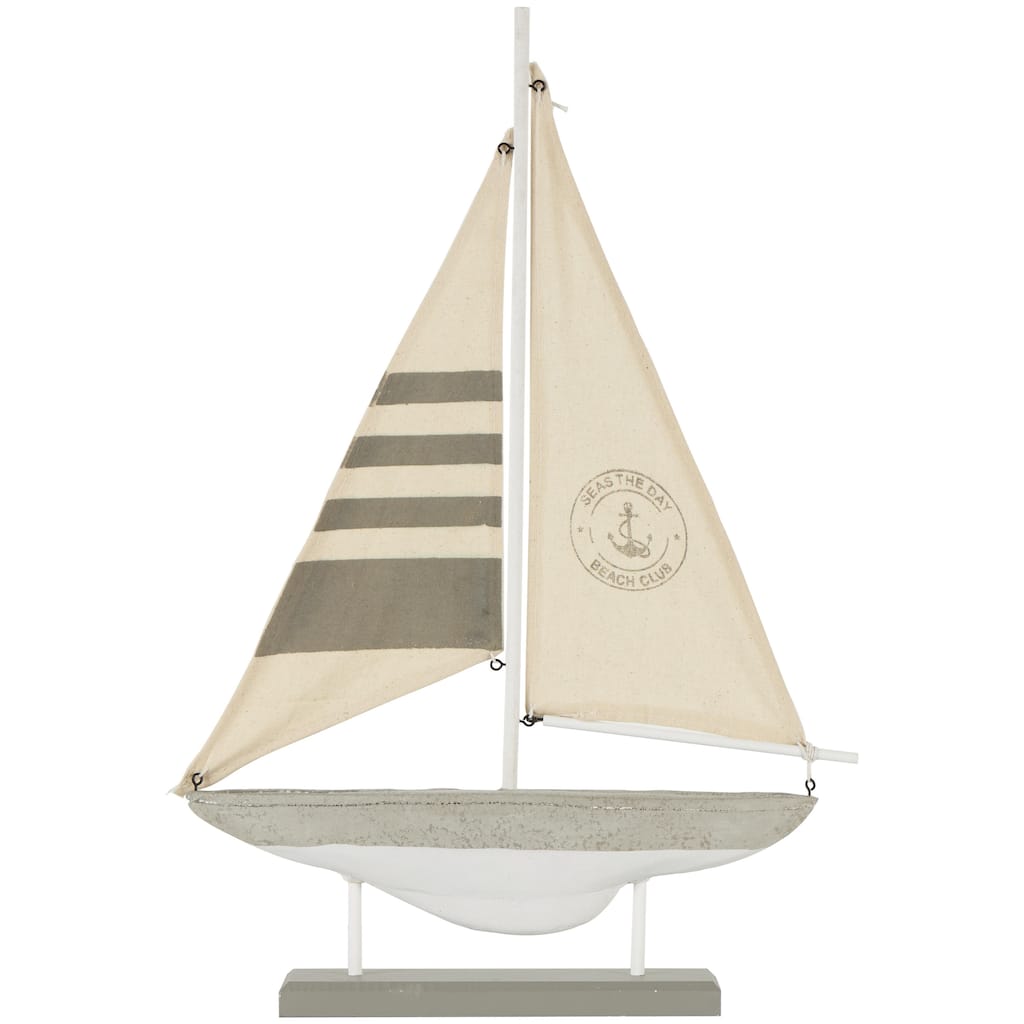 Cement Stone Sail Boat Handmade Decorative Sculpture with Cream Sails - Gray - Roche River Decor