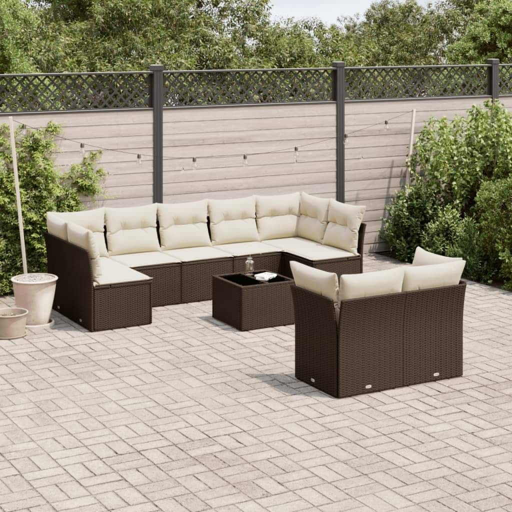 vidaXL Garden Sofa Set Brown PE Rattan Large Removable Covers - 21.7 x 21.7 x 14.6