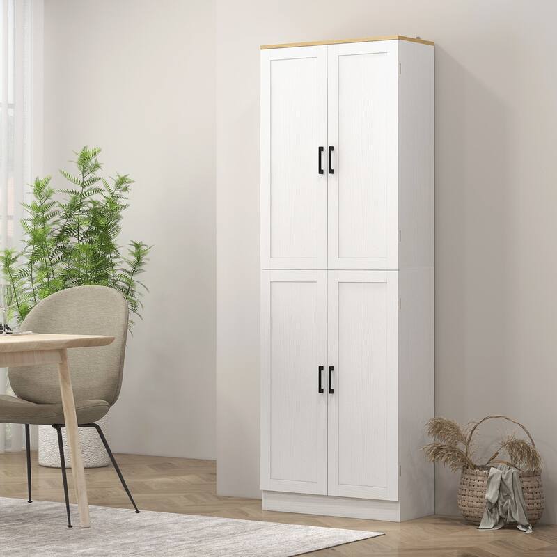 67" Freestanding Kitchen Pantry, 4-Door Storage Cabinet Organizer with Adjustable Shelves