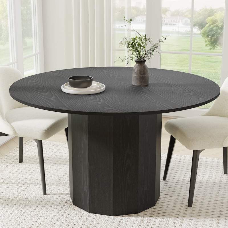 Solid Wood Round Dining Table Kitchen Table for 4-6 with Tabletop and Cylindrical Base for Living/Dining Room Coffee Office