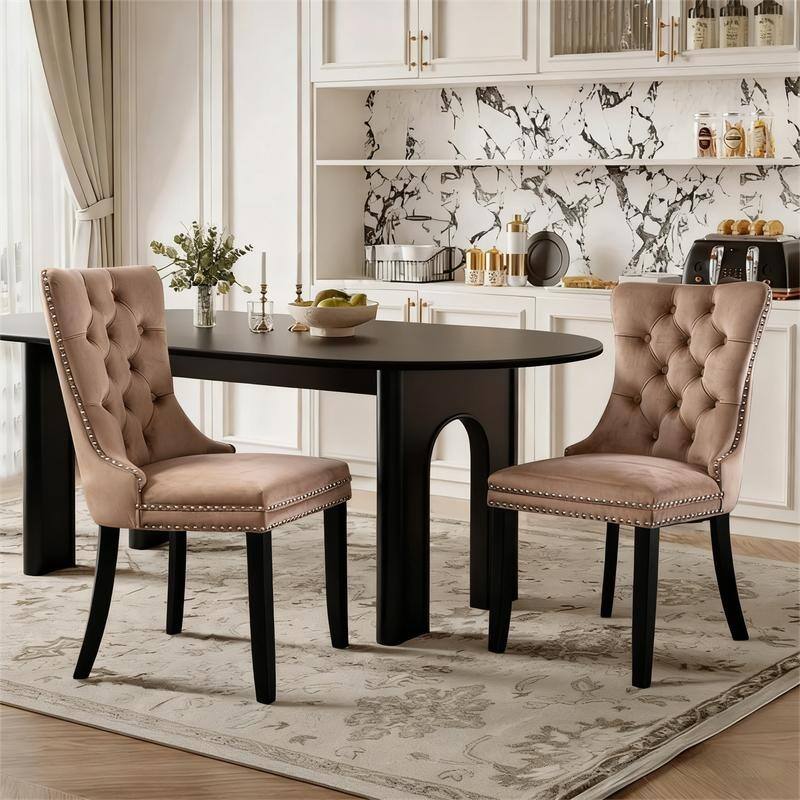 Tufted Naliheads Solid Wood Upholstered Dining Chairs (Set of 2)