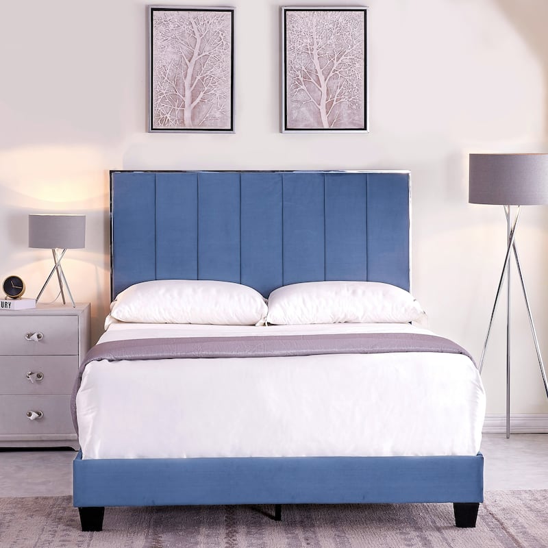 Mallory Upholstered Platform Bed by US PRIDE FURNITURE - PRUSSIAN BLUE - Queen