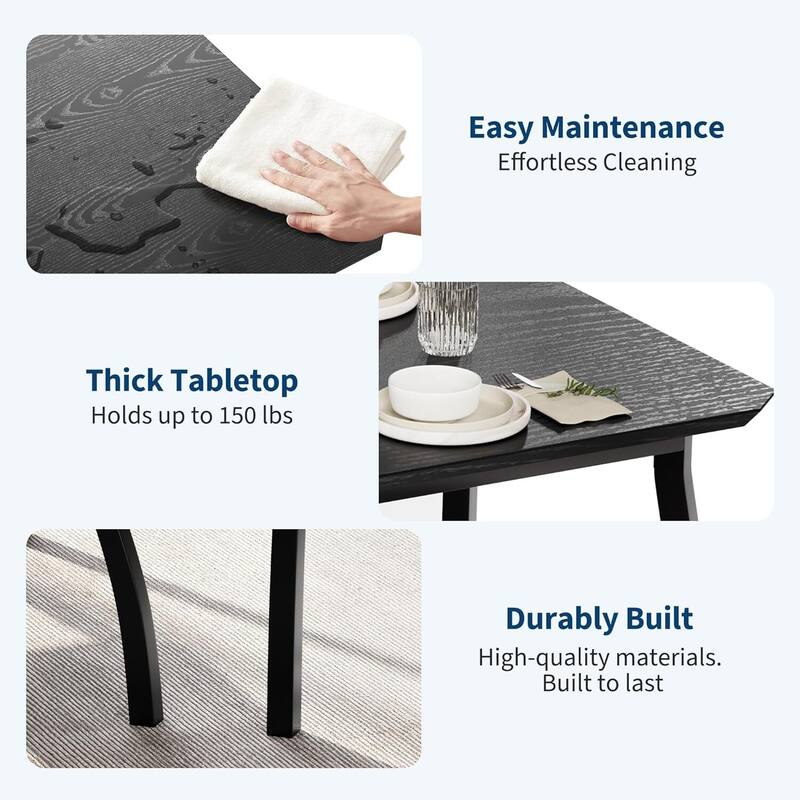 3 Piece Dining Table Set, with Metal Frame & Wood Tabletop