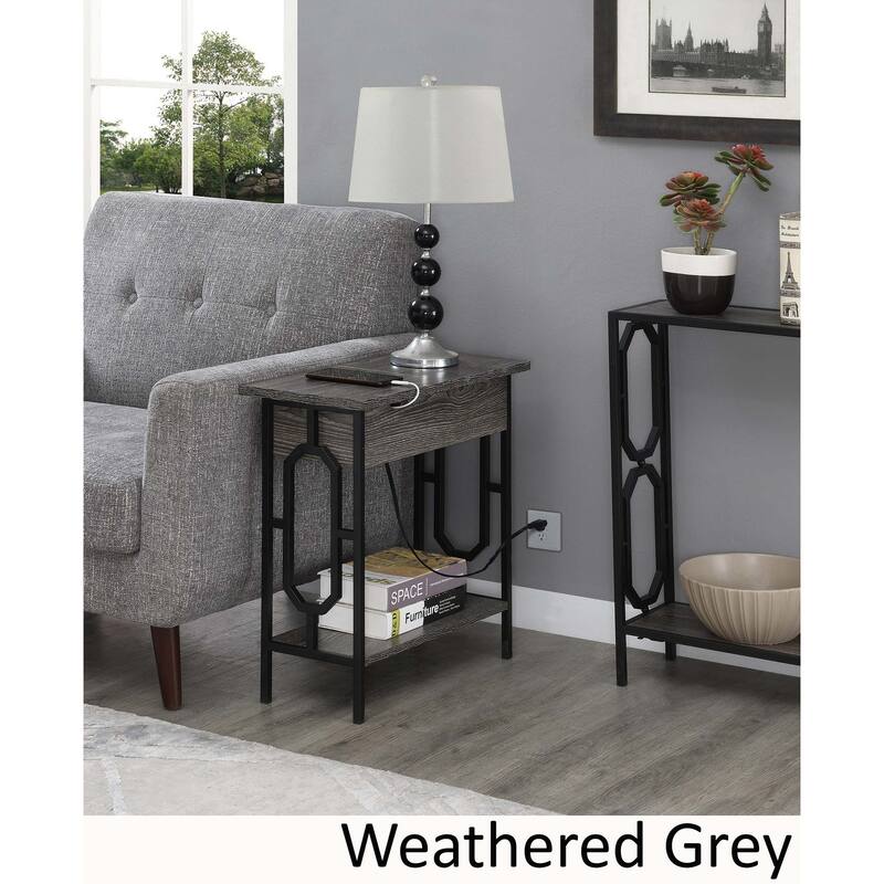 Convenience Concepts Omega Flip Top End Table with Charging Station and Shelf