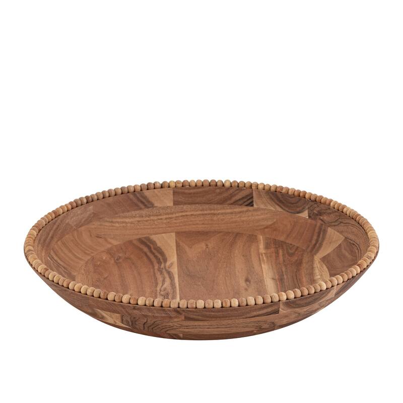 Acacia Wood Beaded Bowl 14"Dia