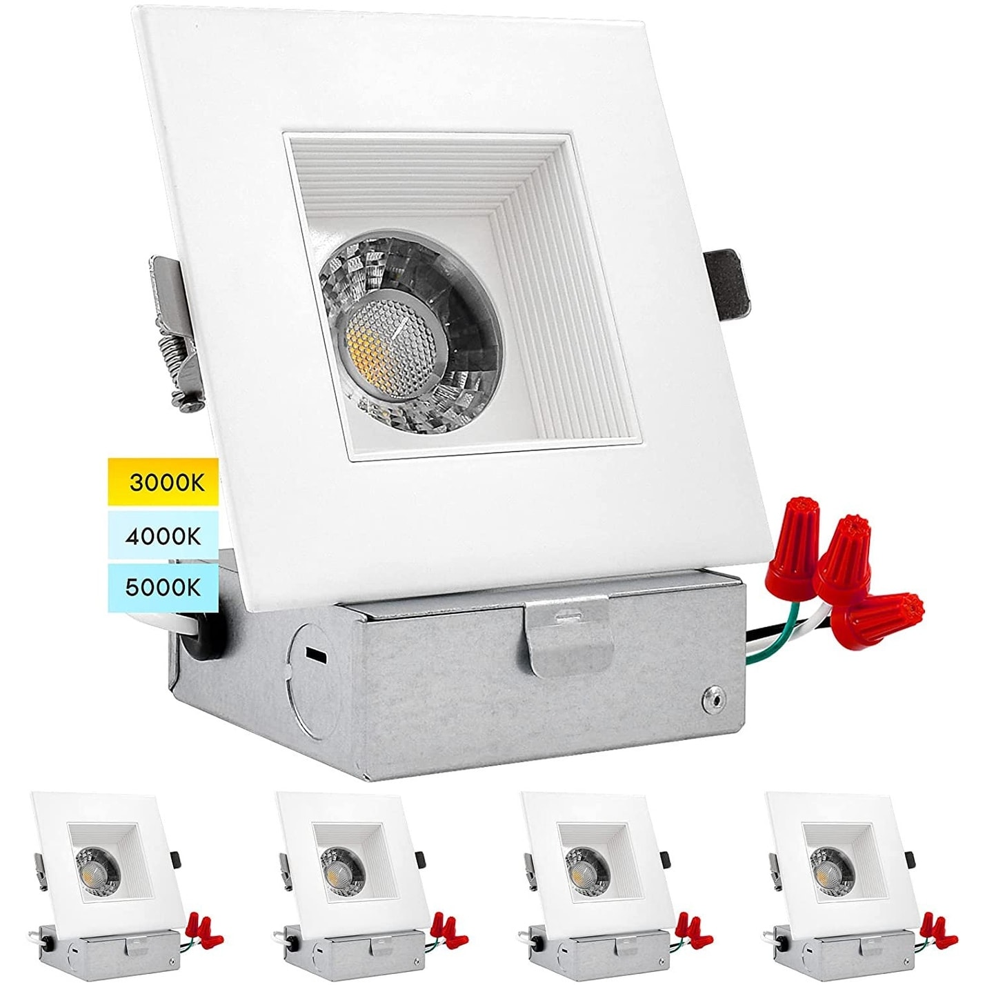 Luxrite 4" Square LED Recessed Lighting J-Box 15W 1200 Lumens 3 Color Options 36° Spotlight Dimmable Damp Rated 4 Pack