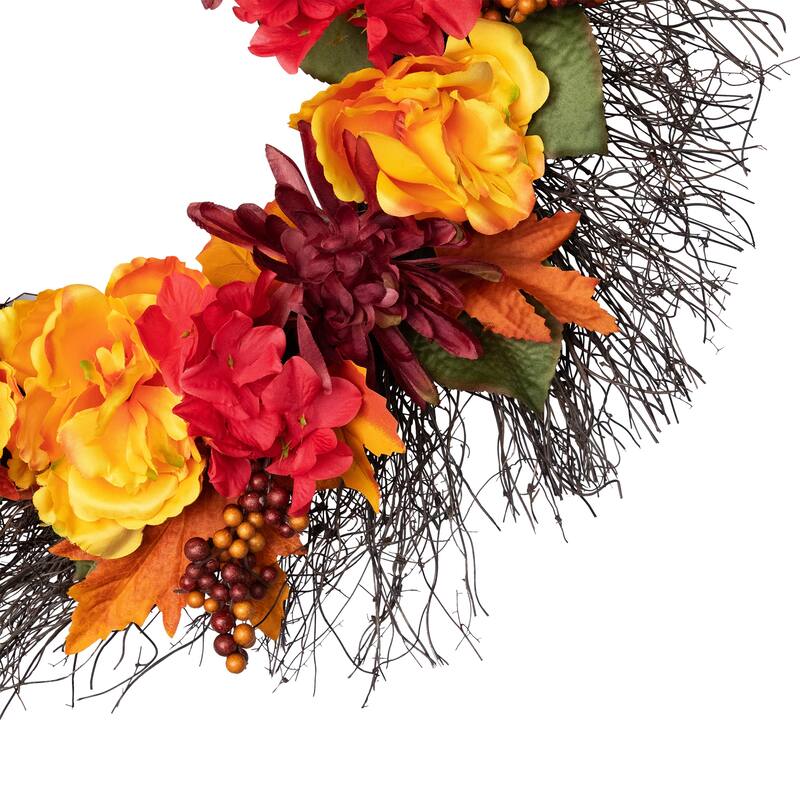 Peony and Mum Artificial Fall Harvest Wreath - 24"