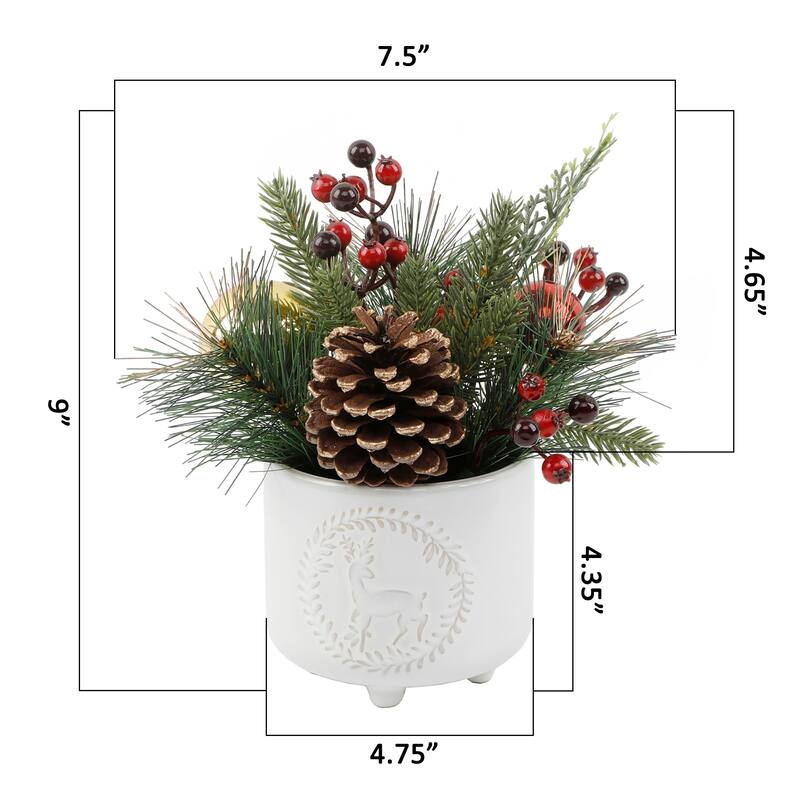 Xmas Mix in Deer Wreath Ceramic Footed Pot