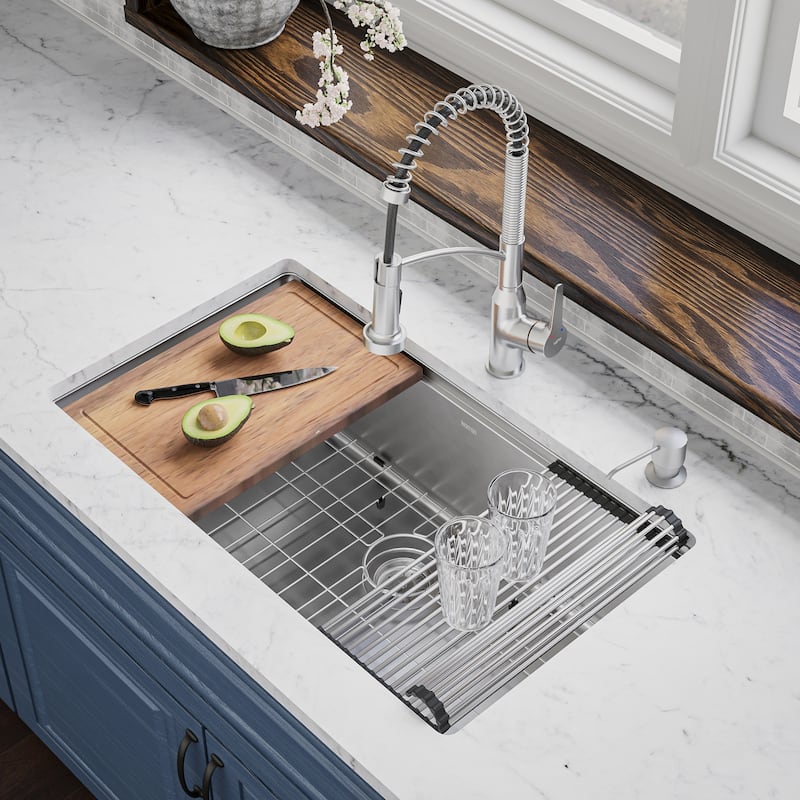 Karran 32" Undermount Large Single Bowl Stainless Steel Workstation Sink