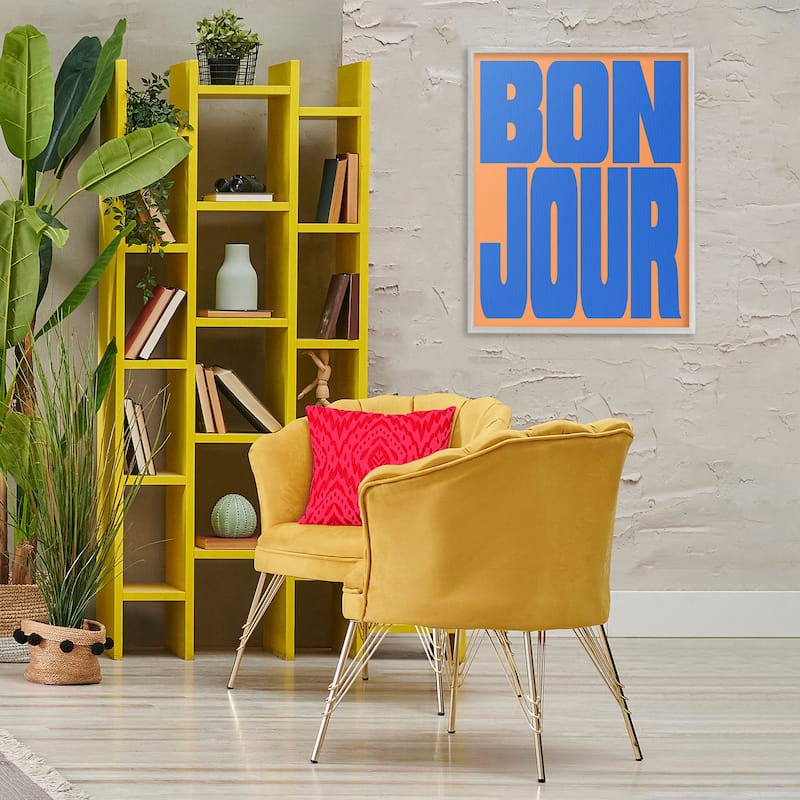 Stupell Bonjour Blue & Orange Framed Giclee Art Design By House of Lulu