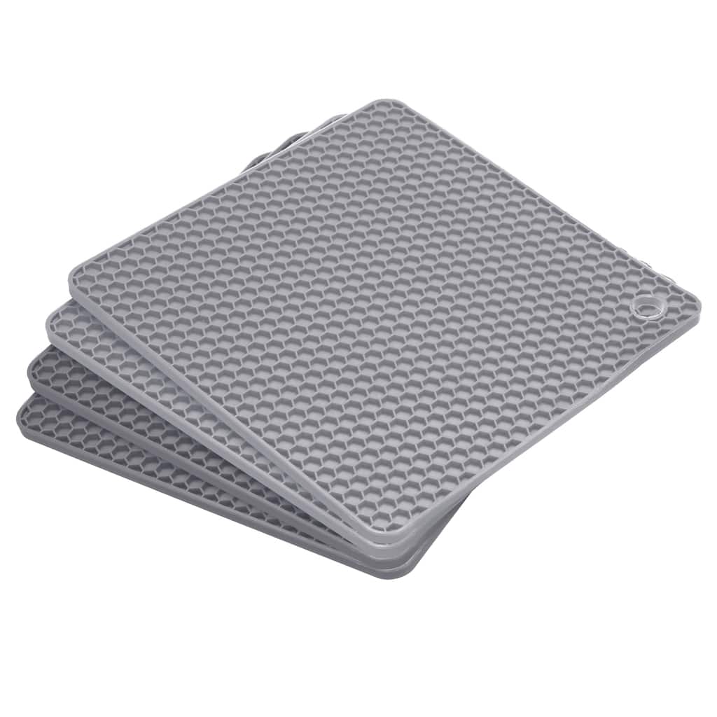 4pcs Silicone Trivet Mats for Pots Pans, Square Hot Pad Teapot Coaster - Dark Grey+Light Grey