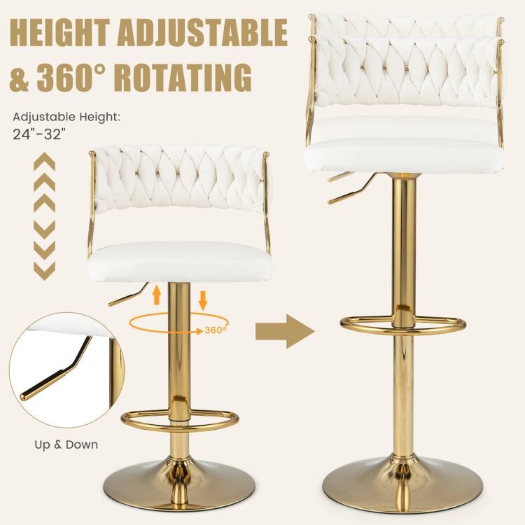 Swivel Barstool with Woven Back Set of 2 for Kitchen Island Cafe