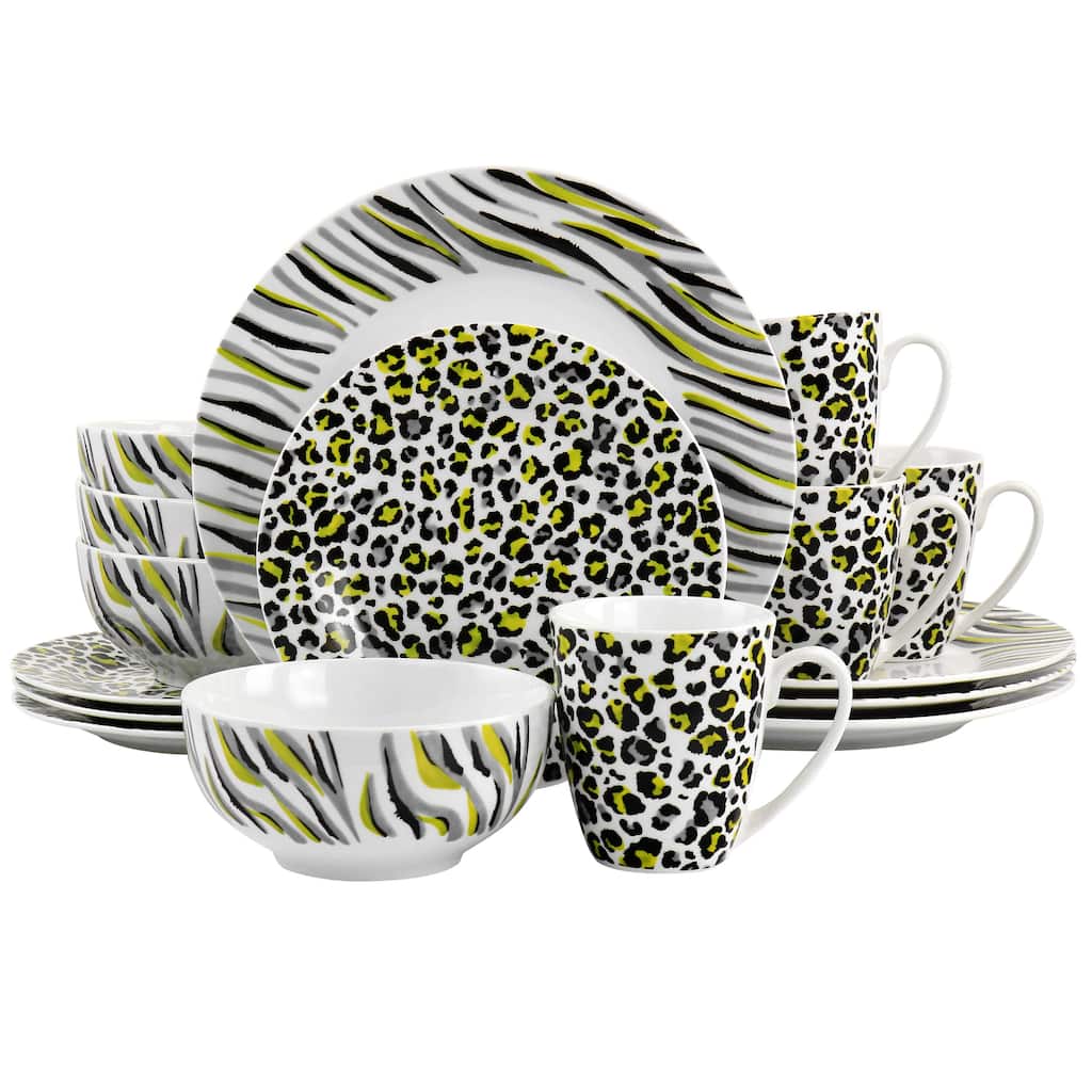 Gibson Home 16 Piece Fine Ceramic Safari Dinnerware Set