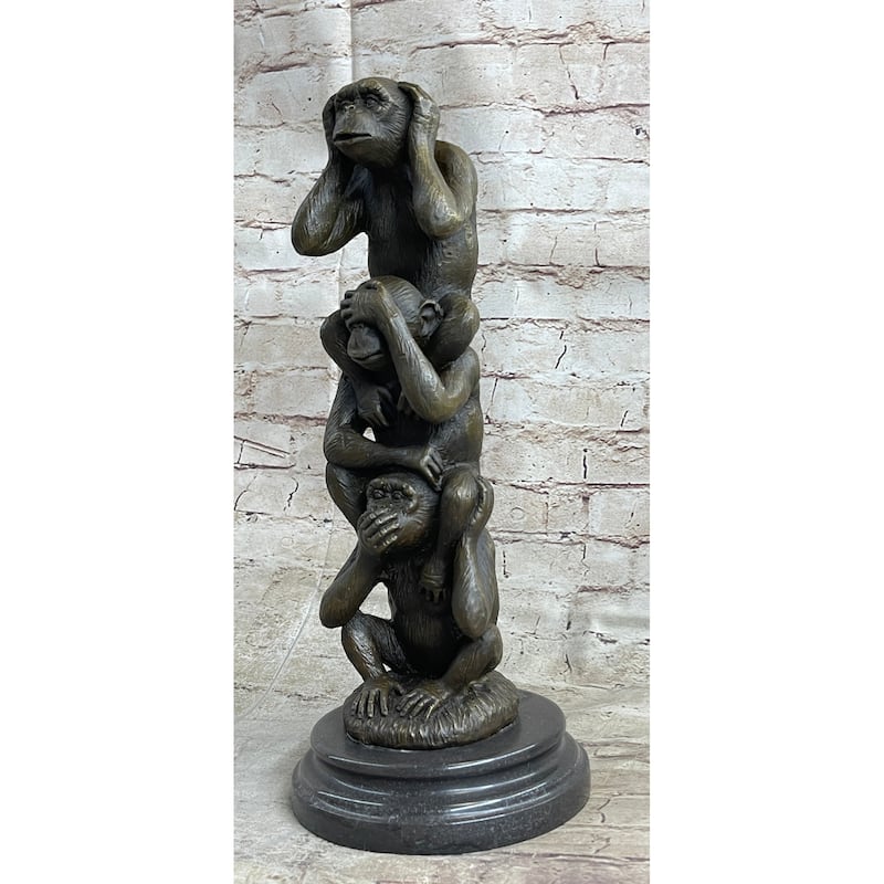 See Hear Speak No Evil Three Wise Monkeys Bronze Sculpture Statue