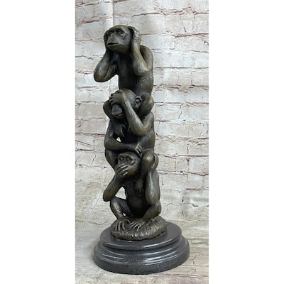 See Hear Speak No Evil Three Wise Monkeys Bronze Sculpture Statue